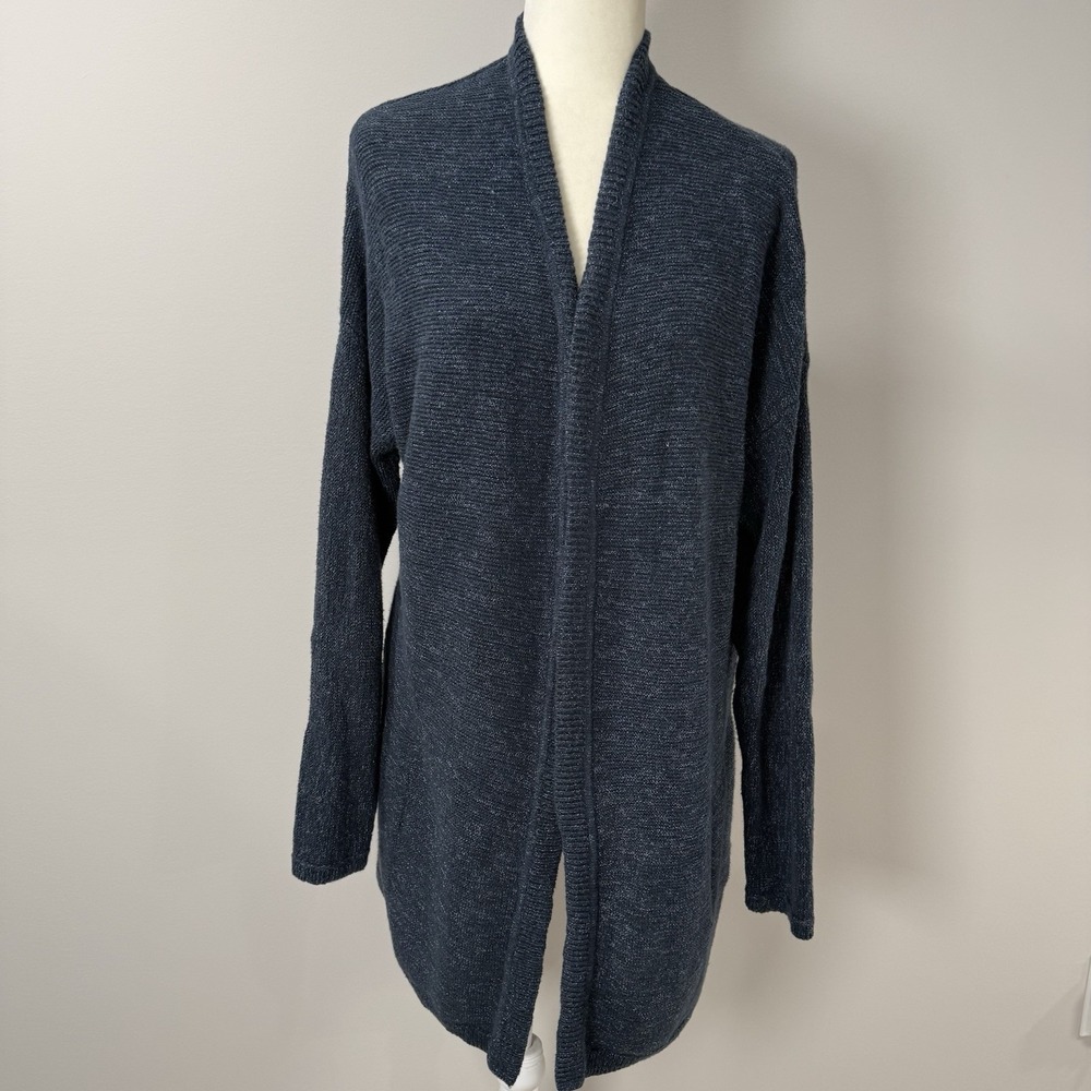 Pure Jill Cardigan Sweater Womens Large Blue Open Front Longline Knit Layering